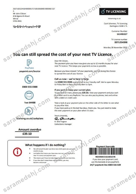 United Kingdom TV Licensing utility bill template in Word and PDF format